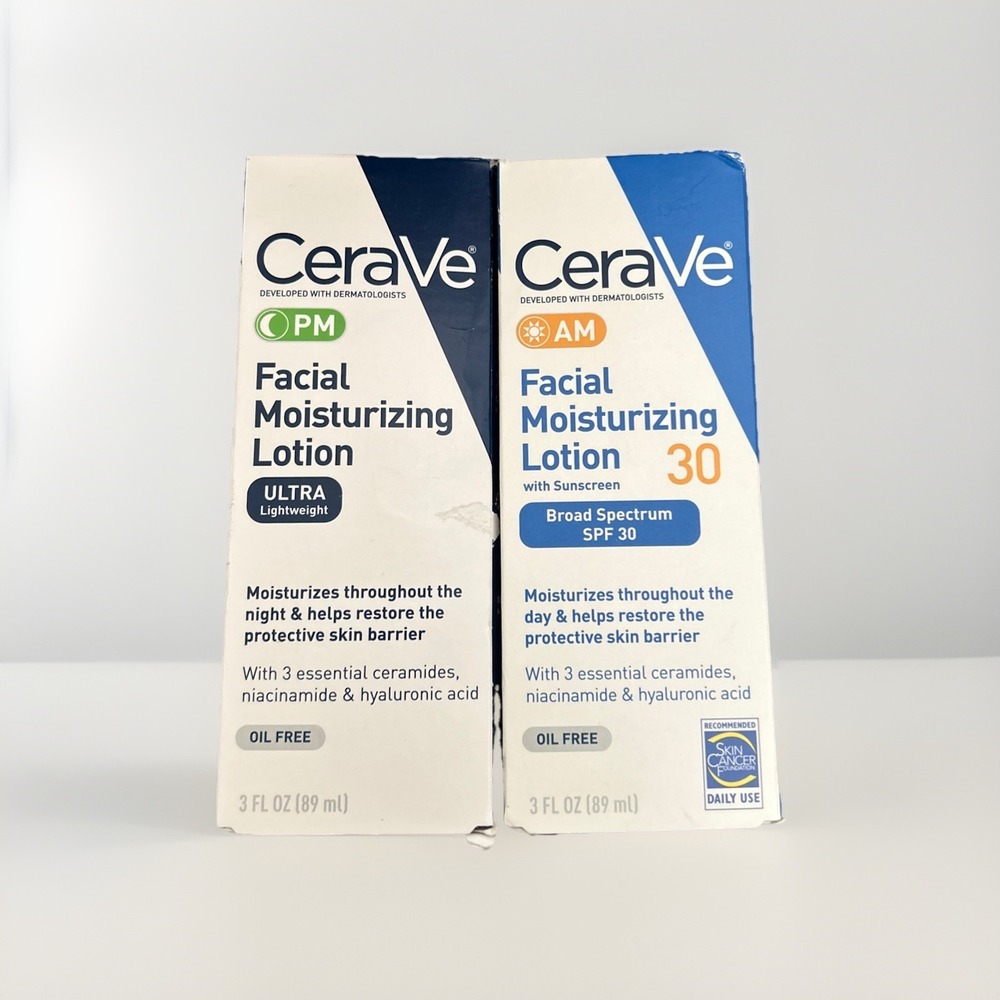 CeraVe AM/PM Facial Moisturizing Lotion Skin Care Set Ultra Lightweight, 3oz New